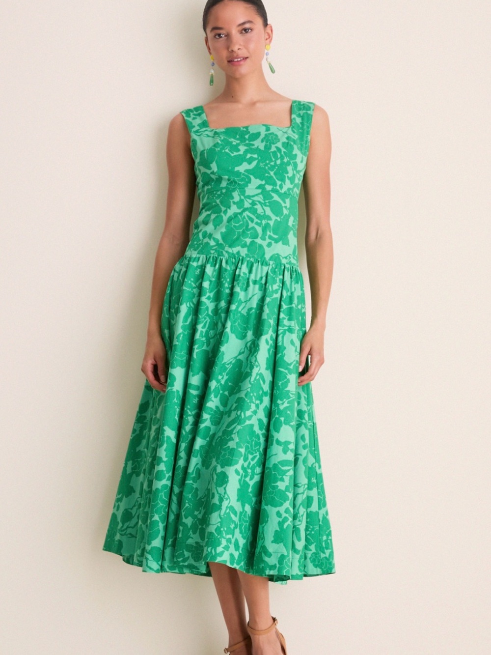 Tuckernuck Hyacinth House Emerald green Floral Lilly midi Dress Sz XS NWT